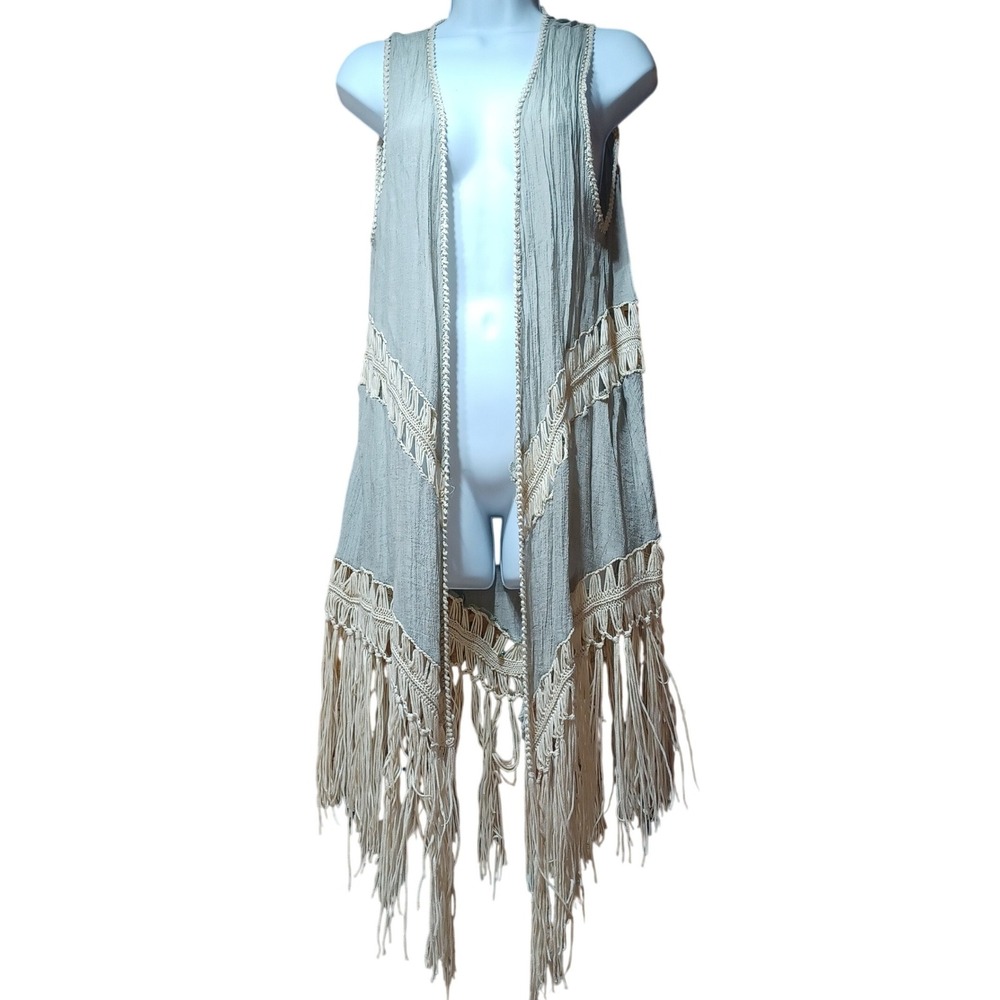 Umgee Womens M Crochet Fringe Vest Boho Cowgirl Festival Western Chic Indie